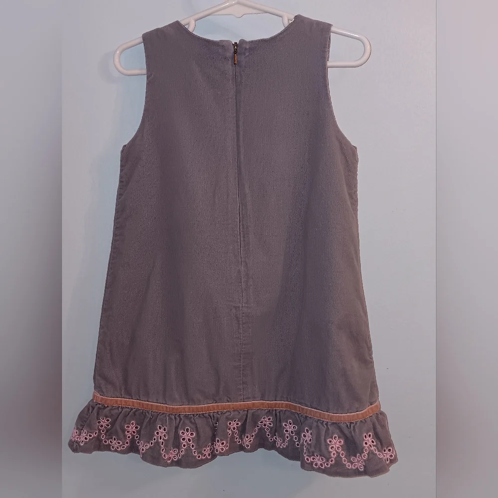 The Childrens Place Gray Dress Ruffled Embrodiered Hem Polka Dot Lining
